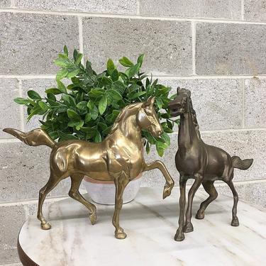 Vintage Statues Retro 1980s Solid Gold Brass + Horses + Equestrian + Set of 2 + Sculptures + Figurine + Bookends + Home and Shelving Decor 
