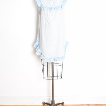 vintage 70s dress white blue calico floral print prairie victorian babydoll mini dress M L 