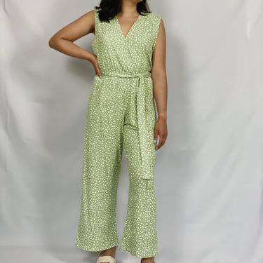 Green Floral Knit Jumpsuit