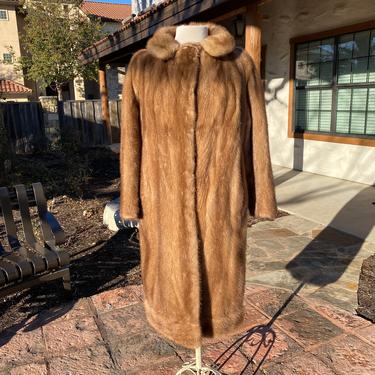 Vintage Full Length Mink Fur Coat, Size Small / Medium, Front Hook Closures, Satin Lined 