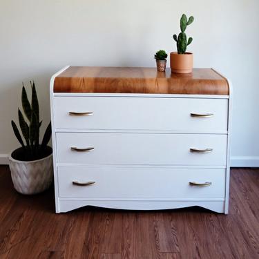 grey waterfall dresser Refinished vintage waterfall dresser with Fusion's Wellington color