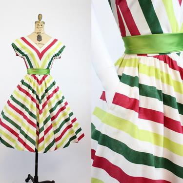 1950s chevron dress xs | cotton striped dress | new in 