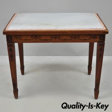 Early 20th Century English Adam Style Bell Flower Inlaid Vanity Bench Seat