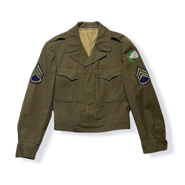 Vintage 1940s US Army Wool Officer's Field Jacket ~ 38 R ~ XS to S ~ Post WWII WW2 ~ Ike ~ 104th Infantry Patch 