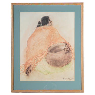 R.C. Gorman. &quot;Bernice,&quot; Seated Woman With Bowl