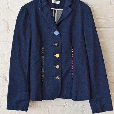 1990’s/Y2K Vintage Moschino Cheap and Chic Denim Blazer with Decorative Buttons 