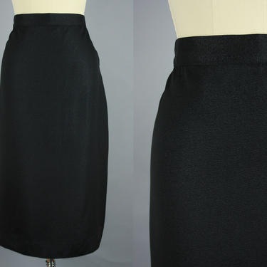 1950s Black HIGH WAISTED Skirt | Vintage 50s Textured Black Rayon Skirt | xl / volup 