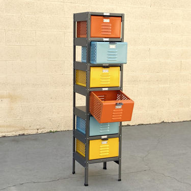1 x 6 Locker Basket Unit with Multicolored Baskets, Newly Fabricated to Order