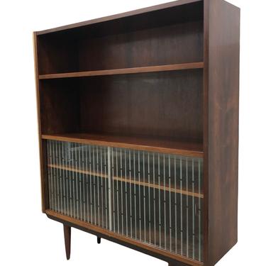 Free and Insured Shipping Within US - Vintage Danish Mid Century Modern Rosewood Bookcase or Display Cabinet With Retro Glass Doors 