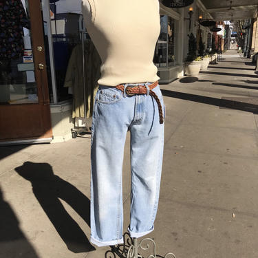 Levis high waisted Mom jean style~ Levi’s 505 light blue denim jeans distressed 31”waist 