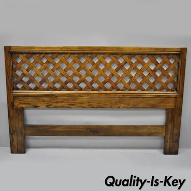 Henredon Artefacts Oak Wood Campaign Style Lattice Full Queen Bed Headboard