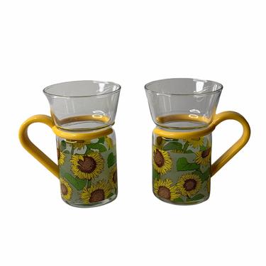 Pair of Vintage Sunflower Tea Cups with Plastic Handles 