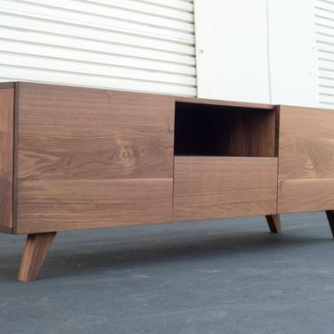 Del Mar Media Cabinet with Dovetail Center Drawer| Mid-Century Credenza Console Solid Walnut 