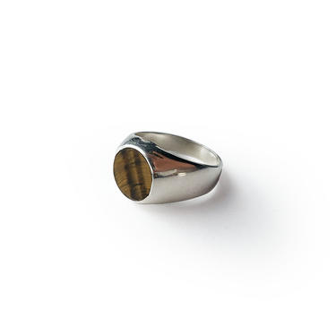 TIGERS EYE ROUND STONE STERLING SILVER RING