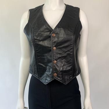 Black Leather Fitted Vest