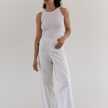Vintage 28 Waist White Sailor Pant | High Rise Button Fly Cotton Trousers | Navy Pants | WS010 