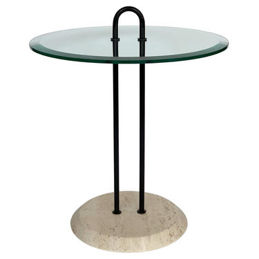 Magistretti Travertine Glass Side Table