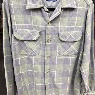 Pendleton vintage wool shirt plaid green gray shadowplaid 
