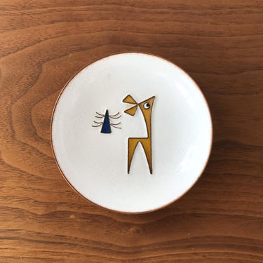 Vintage A.G. Bunge German Mid Century Modern Enameled Copper Dish with Deer 