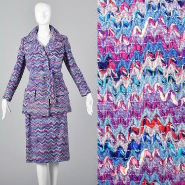 Medium 1970s Via Veneto Purple Tweed Skirt Suit Autumn Separates Bohemian Separates Belted Tweed Jacket 70s Vintage 