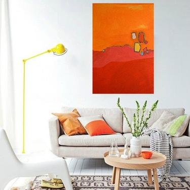 Sale-Orange/Red/Pink LARGE 24&amp;quot;x36&amp;quot; Acrylic Canvas Painting Abstract Minimalist Art Modern Original Contemporary Artwork Commission Art by Art