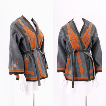 70s suede appliqué sash jacket 12 / vintage 1970s Derby Casuals earth tone Southwest style western jack coat L 