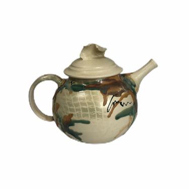 Vintage Handmade Studio Pottery Drip Glaze Teapot, signed 