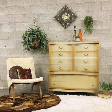 LOCAL PICKUP ONLY Vintage Bassett Dresser Retro 1960s Blonde Wood Five Drawer + Atomic + Mid Century Bureau for Bedroom or Clothing Storage 