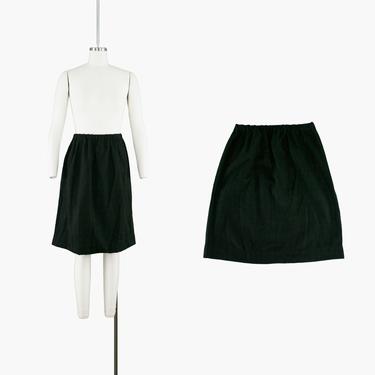 Vintage 1970's Black Skirt - Polyester Wool - Elastic Waist - Small Medium - Hippie Boho Minimal Plain - 24 25 26 27 28 29 30 31 32 Waist 
