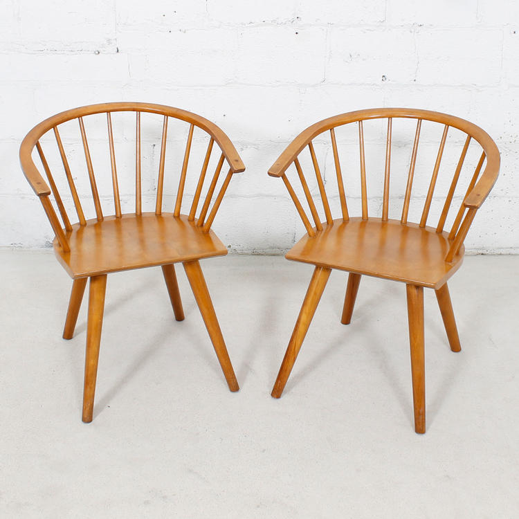 Pair of Conant Ball Dining Arm Chairs
