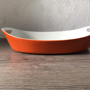 Vintage Orange Copco enameled cast iron Casserole dish by Michael Lax, MID Century Modern Enamelware 