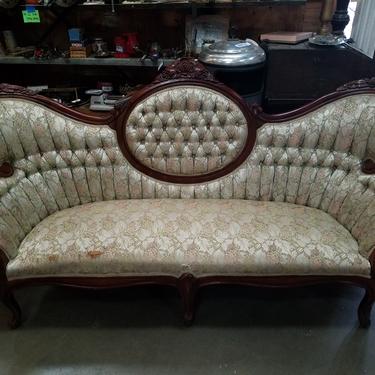 Vintage Settee with Damask Upholstery