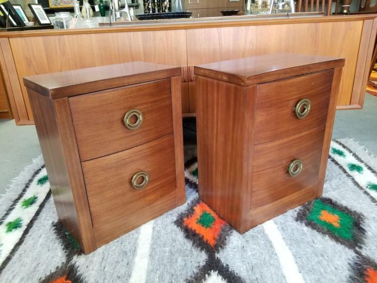 Pair of Mid-Century two drawer nightstands