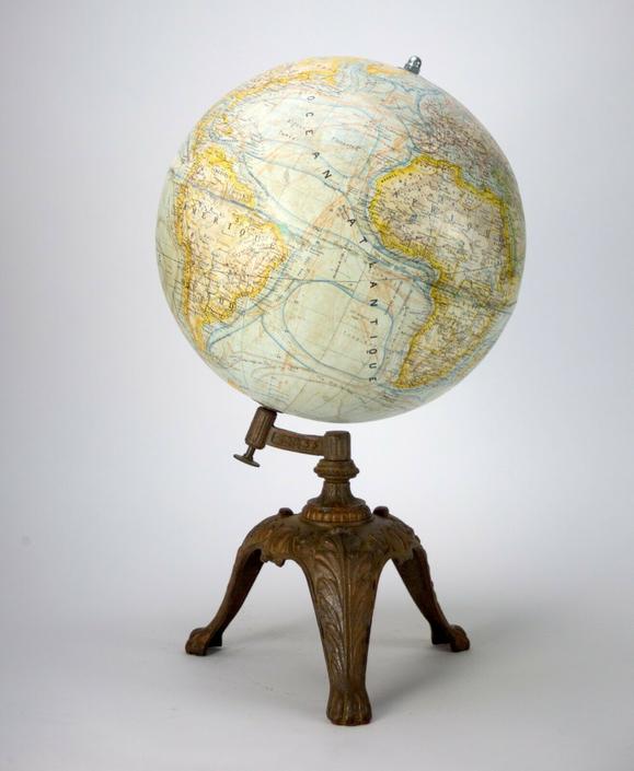 1880's 14" ANTIQUE FRENCH  TERRESTRIAL GLOBE Forest cast iron base