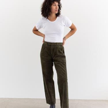 Vintage 32 Waist Olive Green Pleat Corduroy Trousers | Mid Rise | Made in Italy | 