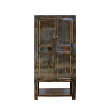 Oriental Distressed Glossy Haze Black Slim Storage Cabinet cs5419S