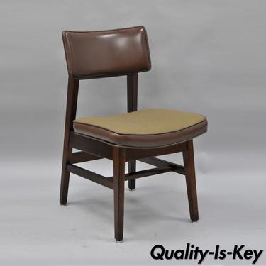 Vtg Gunlocke Walnut Brown Vinyl & Fabric Desk Dining Chair Mid Century Modern