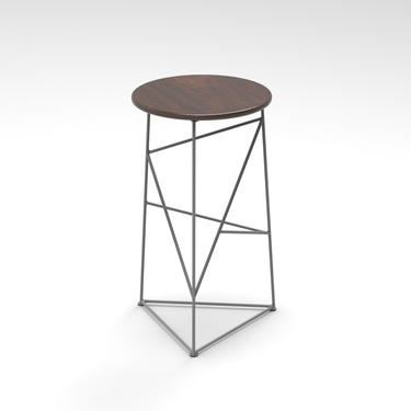 Stool,  Modern Steel Bar Stool in an Gray  Finish with Solid Walnut Seat 