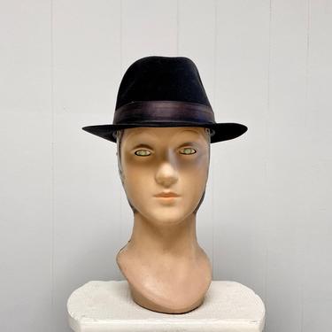 Vintage 1960s Trilby Hat, Black Wool Felt Stingy Brim Fedora, Mad Men Mid-Century Hat, US Size 7 1/8 