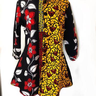 Prisca multi-print 'Michelle' Shirt dress, in Yellow/Red/Back/Blue colors, 100% cotton, Ankara print 