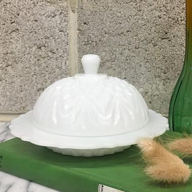 Vintage Butter Dish Retro 1960s White Milk Glass + Round with Scalloped Edge and Dome Lid + Candy Dish + Kitchen Storage and Decor by RetrospectVintage215
