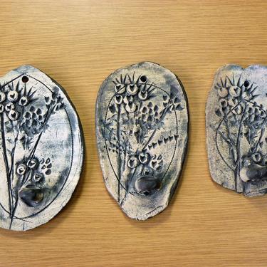 Wall Pocket Vase Studio Pottery Set Three Arts and Crafts Ceramic Slabs for Dried Flowers 