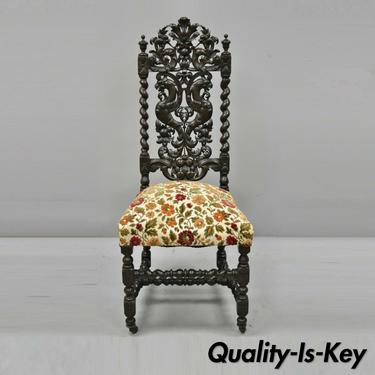 19th Century Carved Walnut Figural Renaissance Revival Throne Side Chair