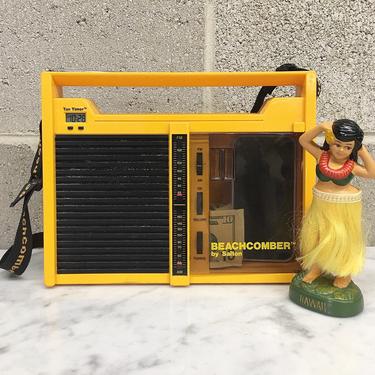 Vintage Portable Stereo Retro 1980s Beachcomber by Salton + AM/FM Radio + Digital Clock + Cassette Player + Model BC-1C + Yellow + Audio 
