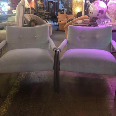 Mid Century Modern Harvey Probber Chrome Frame Lounge Chairs Newly Upholstered - Pair
