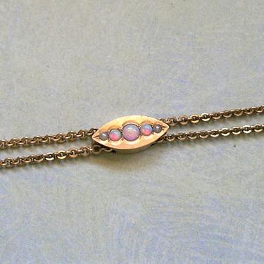 Antique Victorian 10K Slide With Opals &amp; Seed Pearl, Gold Filled Victorian Watch Chain With 10K Gold Slide, Antique Chain (#3850) 