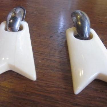 Vintage Bone Pierced earrings with Silver Hardware 