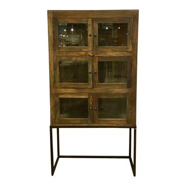 Industrial Modern Wood and Glass Six Door Display Cabinet