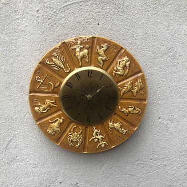Westclox Orange Ceramic Zodiac Wall Clock by Maddux of California 1969 
