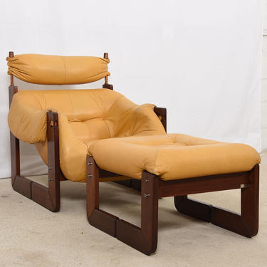 Percival Lafer Brazilian Leather Chair w/ Headrest & Ottoman